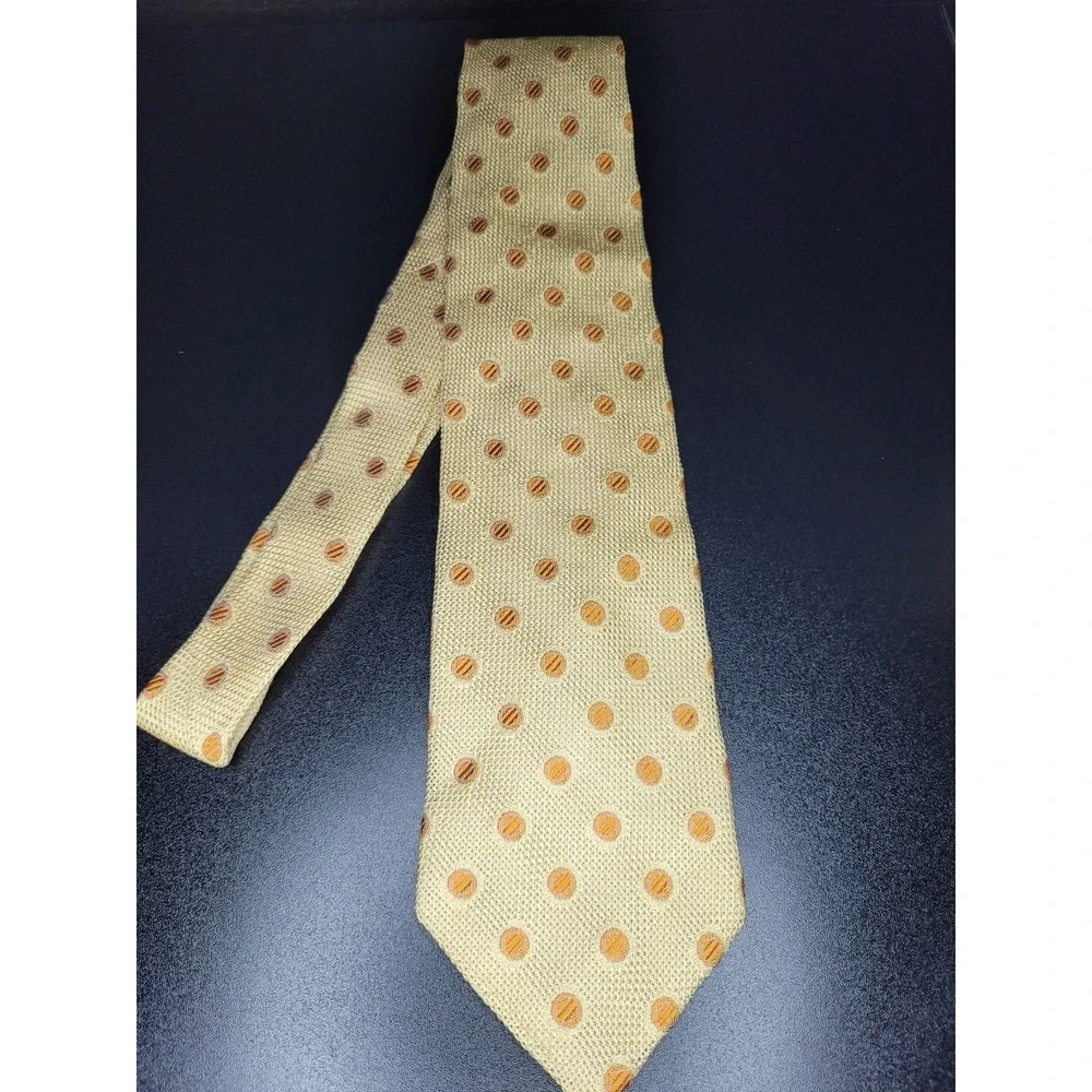Ermenegildo Zegna Men's Necktie Gold Polka Dot Silk 3.75x58 Excellent